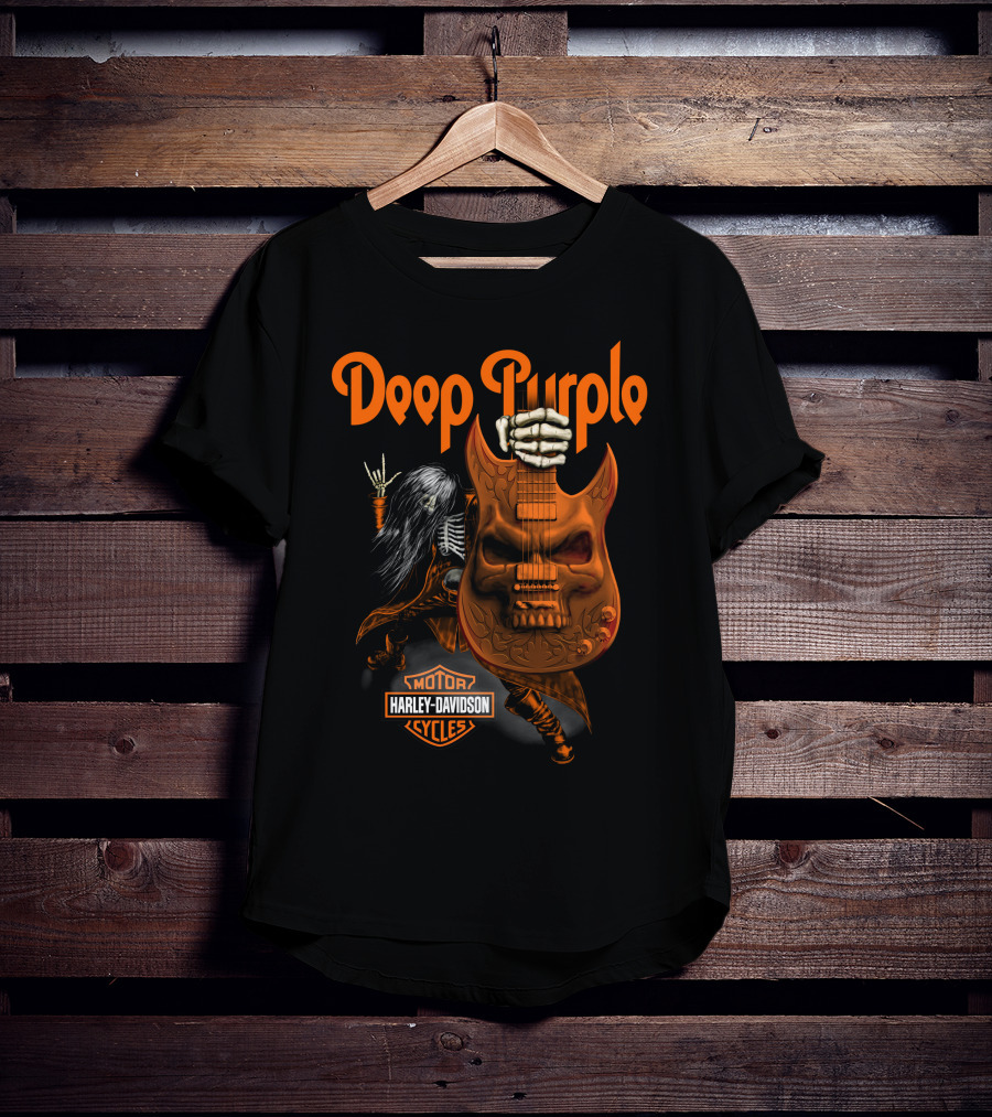 Deep Purple Harley Davidson Skeleton Guitar Rock T-Shirt