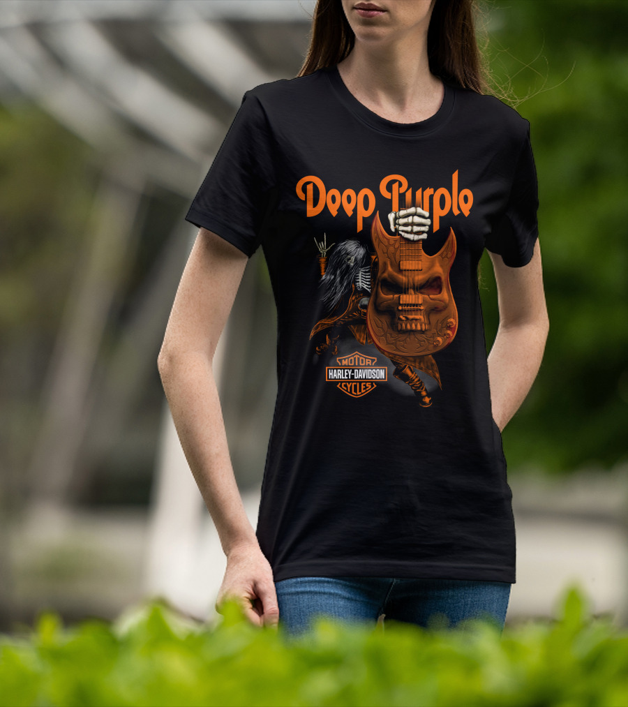 Deep Purple Harley Davidson Skeleton Guitar Rock T-Shirt