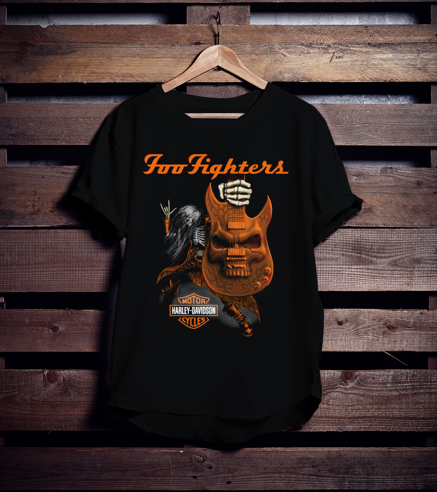 Foo Fighters Harley Davidson Skull Guitar T-Shirt