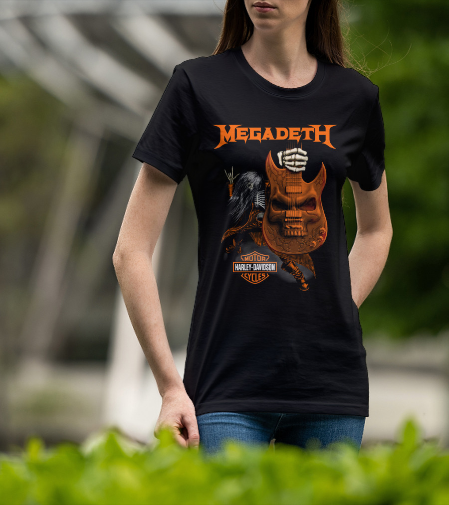 Megadeth Harley Davidson Motor Cycles Skull Guitar Rock T-Shirt