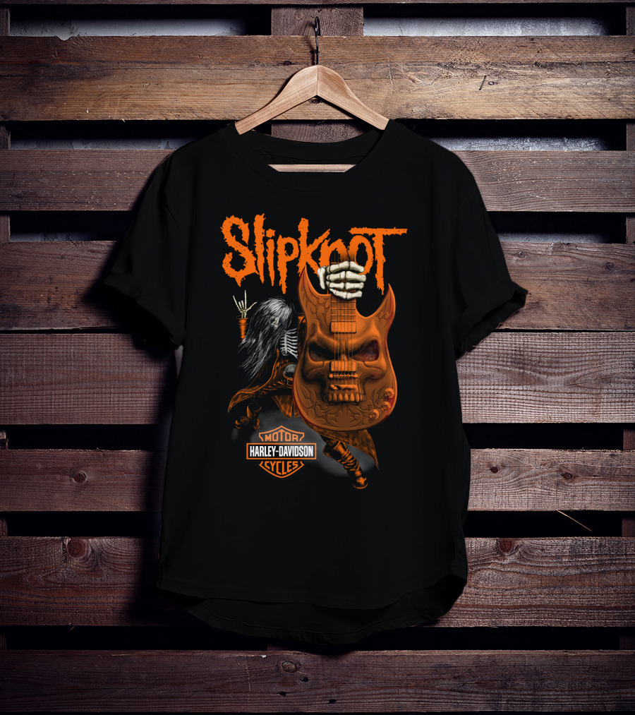 Slipknot Harley Davidson Motor Cycles Skull Guitar Skeleton Rock T-Shirt
