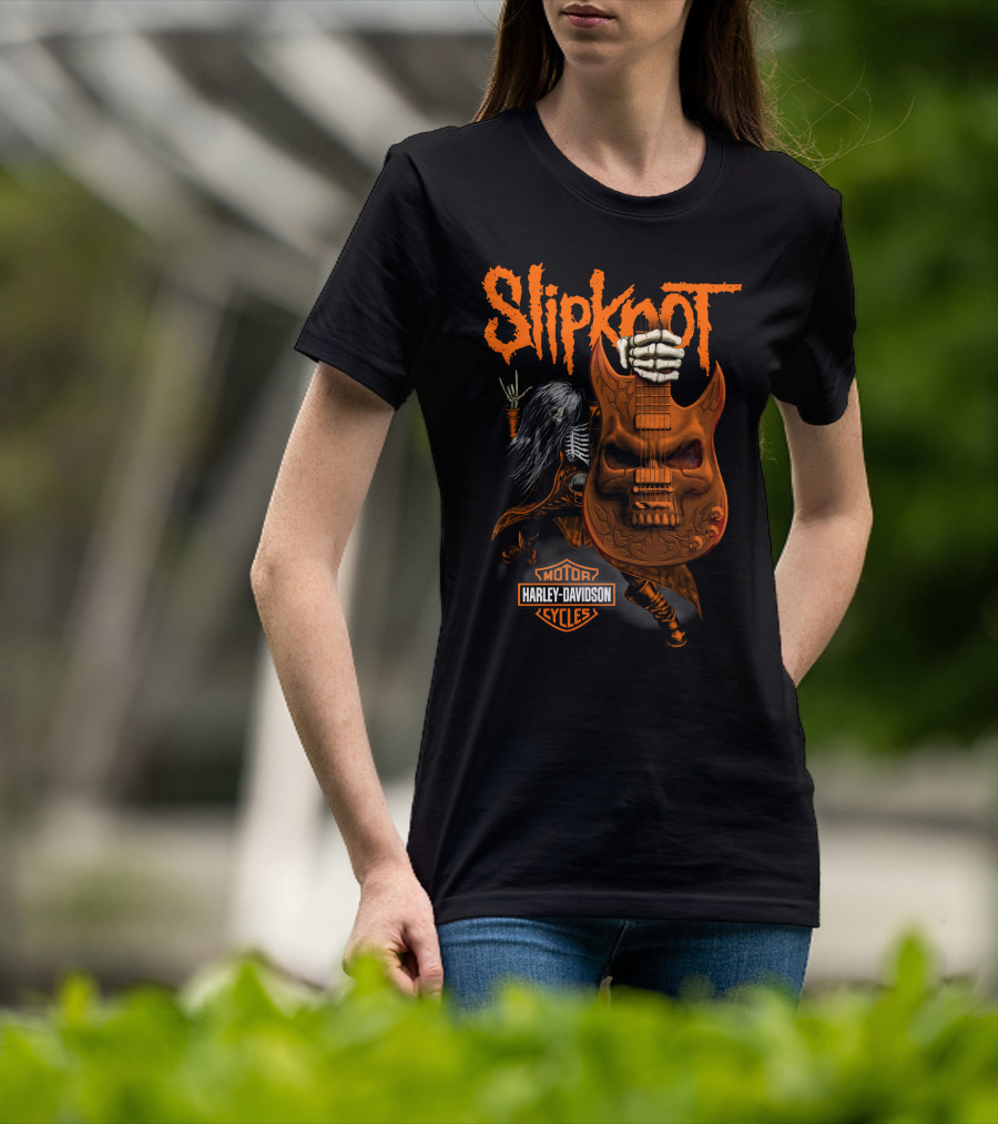 Slipknot Harley Davidson Motor Cycles Skull Guitar Skeleton Rock T-Shirt