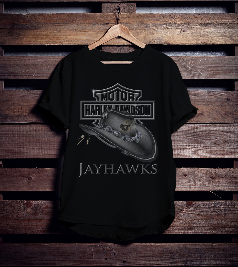 Motor Harley Davidson Ku Jayhawks Cowboy Hat T-Shirt