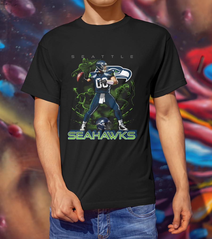 Seattle Seahawks 03 Football Player With Helmet And Neon Green Accents T-Shirt