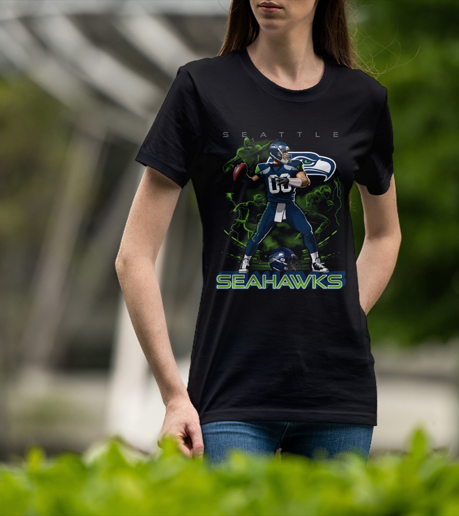 Seattle Seahawks 03 Football Player With Helmet And Neon Green Accents T-Shirt