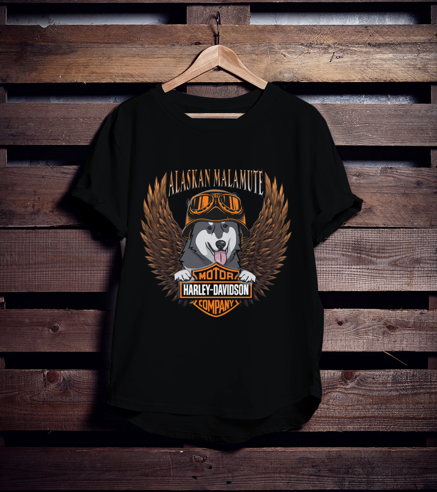 Alaskan Malamute Harley Davidson Motor Company Winged Goggles T-Shirt