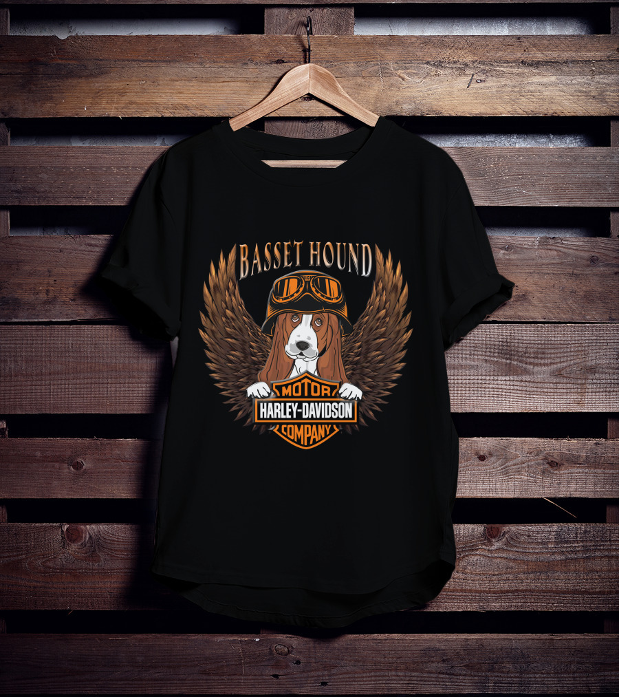Basset Hound Harley Davidson Motor Company Winged Dog Helmet T-Shirt