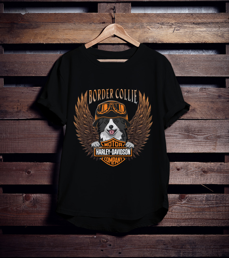 Border Collie Harley Davidson Motor Company Wings Goggles T-Shirt