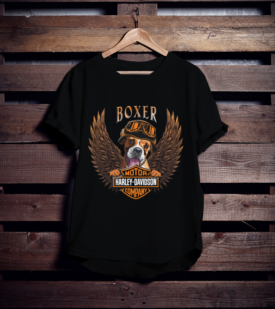 Boxer Harley Davidson Motor Company Winged Dog T-Shirt
