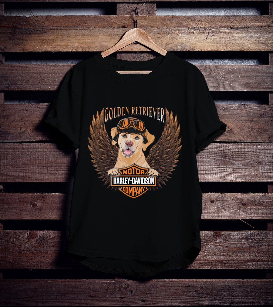 Harley Davidson Golden Retriever Motor Company Winged Logo T-Shirt