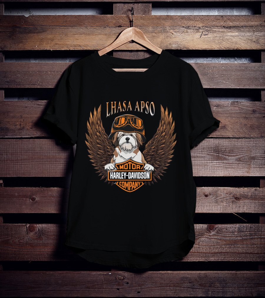 Lhasa Apso Harley Davidson Motor Company Winged T-Shirt