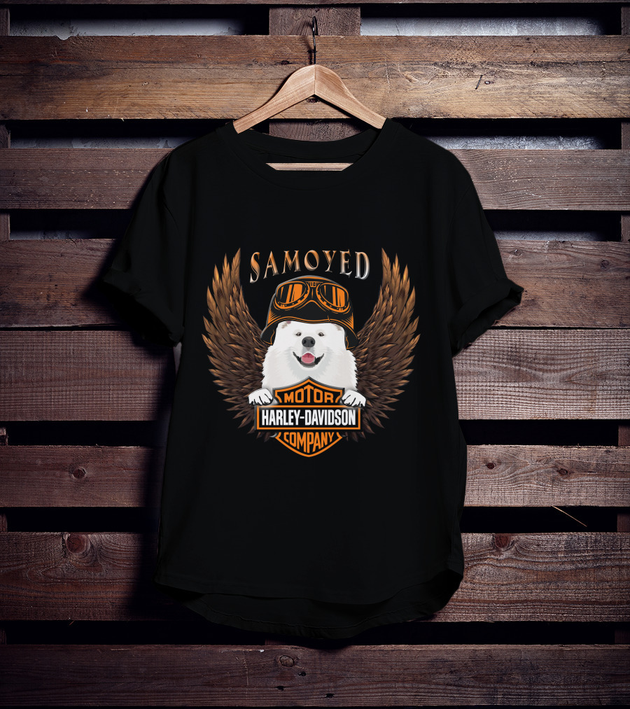 Samoyed Harley Davidson Motor Company Winged Goggles T-Shirt