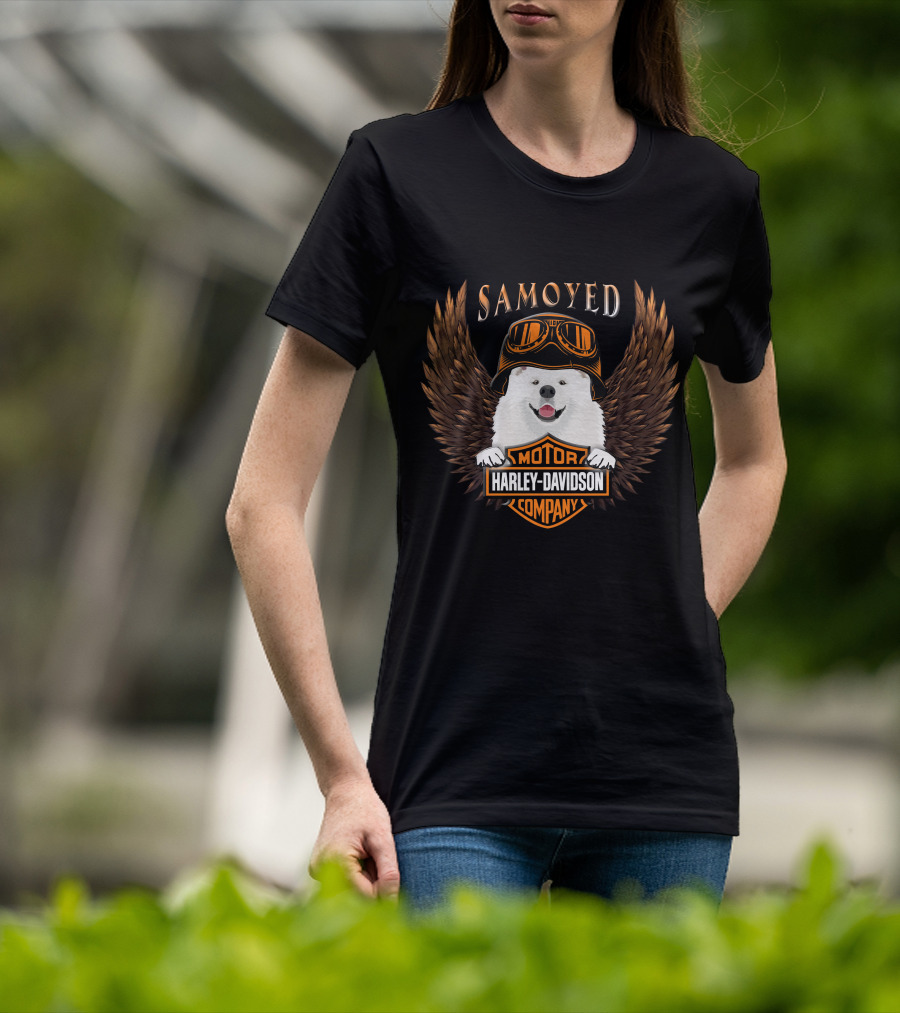 Samoyed Harley Davidson Motor Company Winged Goggles T-Shirt