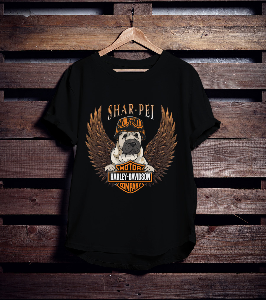 Harley Davidson Shar-Pei With Goggles And Wings T-Shirt