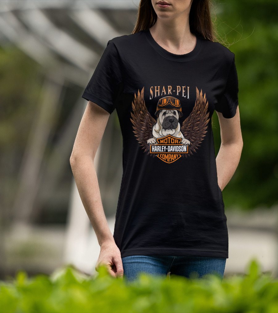 Harley Davidson Shar-Pei With Goggles And Wings T-Shirt