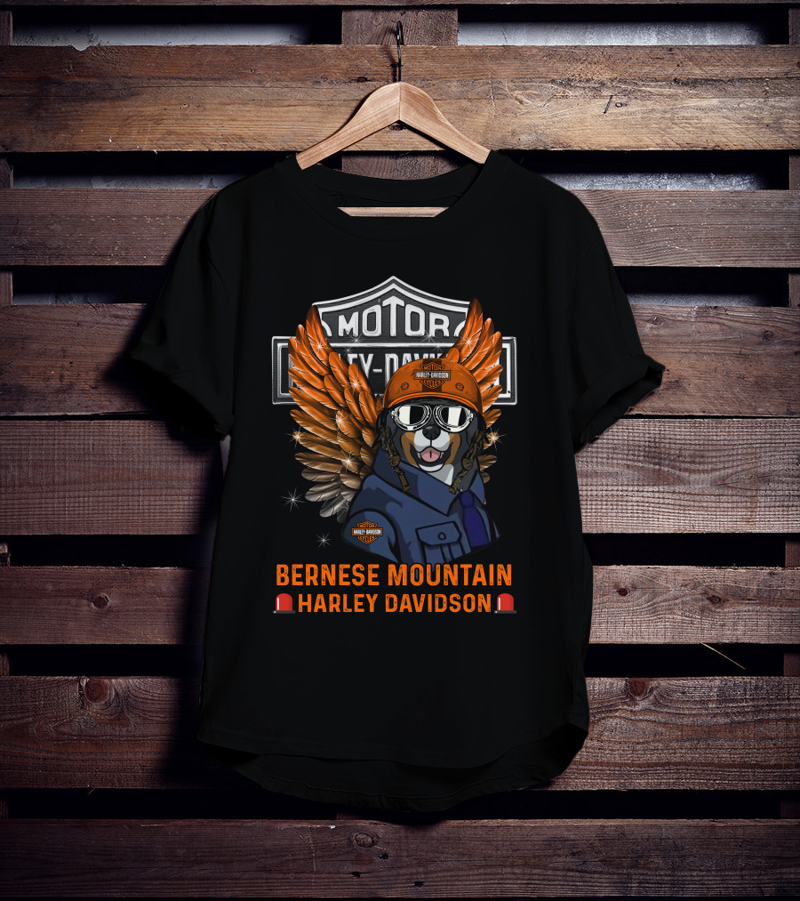 Bernese Mountain Harley Davidson Motorcycle Dog With Wings And Helmet T-Shirt