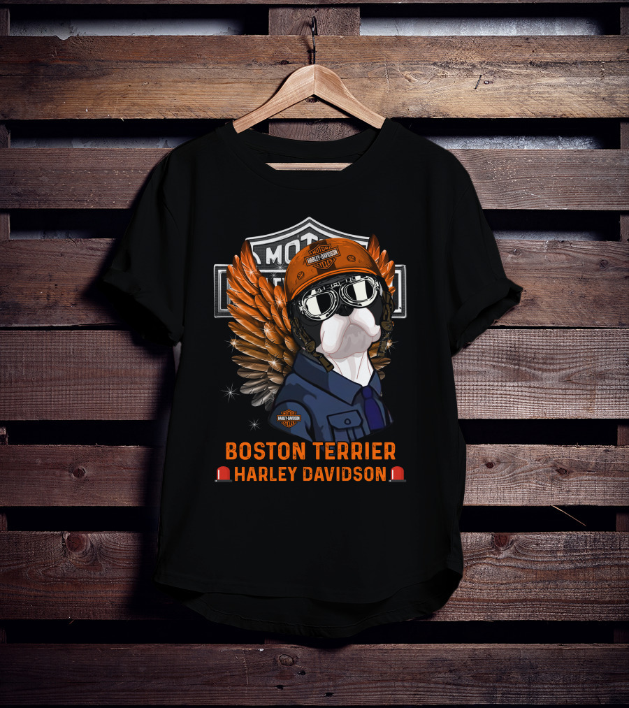 Boston Terrier Harley Davidson Moto Wings T-Shirt