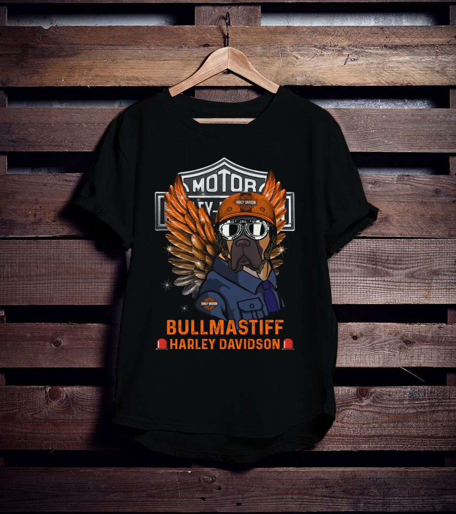 Bullmastiff Harley Davidson Motor Cycles Winged Helmet Goggles Dog T-Shirt