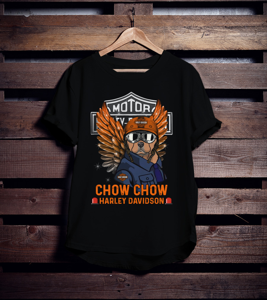 Chow Chow Harley Davidson Motor Big Legend Wings Orange Helmet T-Shirt