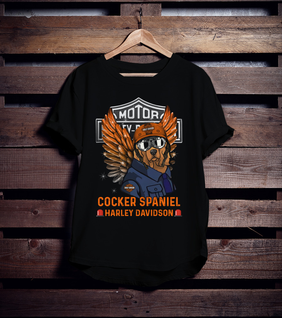 Cocker Spaniel Harley Davidson Motor Winged Dog T-Shirt