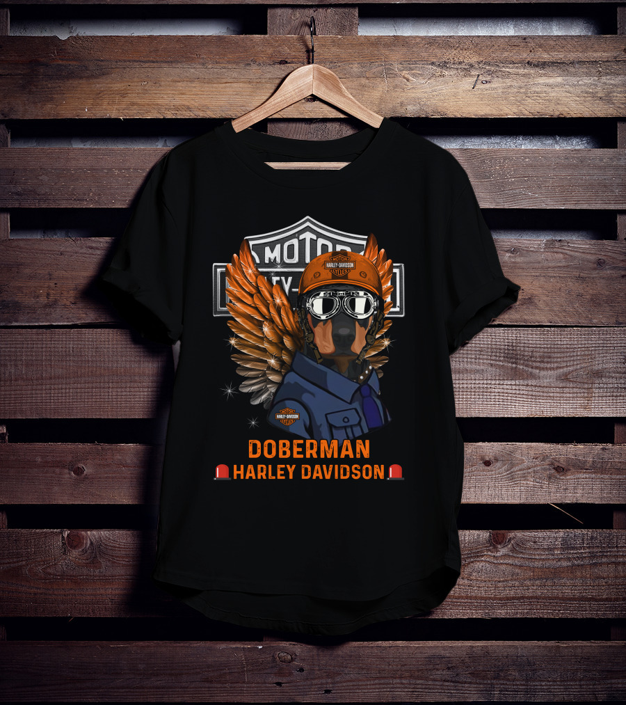 Doberman Harley Davidson Motor City Kutter Wings Helmet Goggles T-Shirt