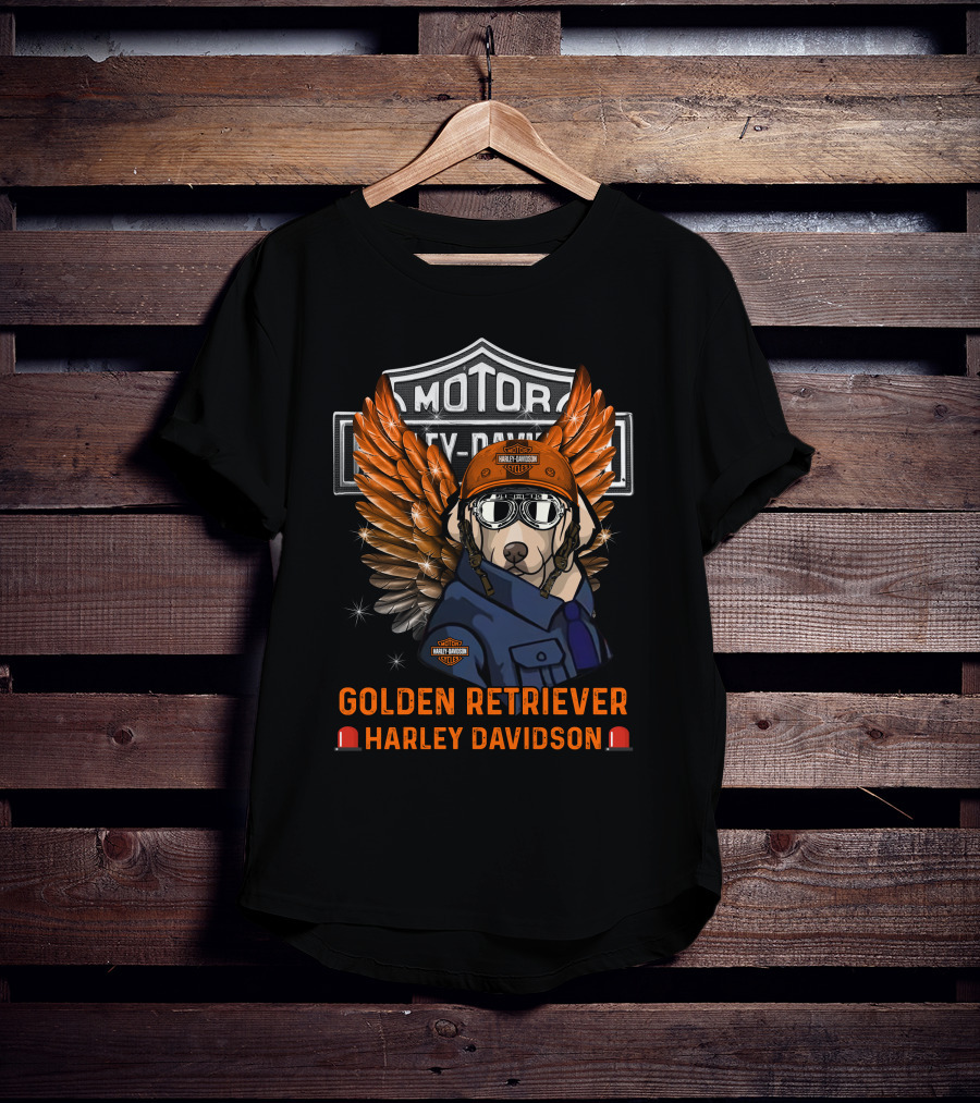 Golden Retriever Harley Davidson Motorcycles Wings Helmet T-Shirt