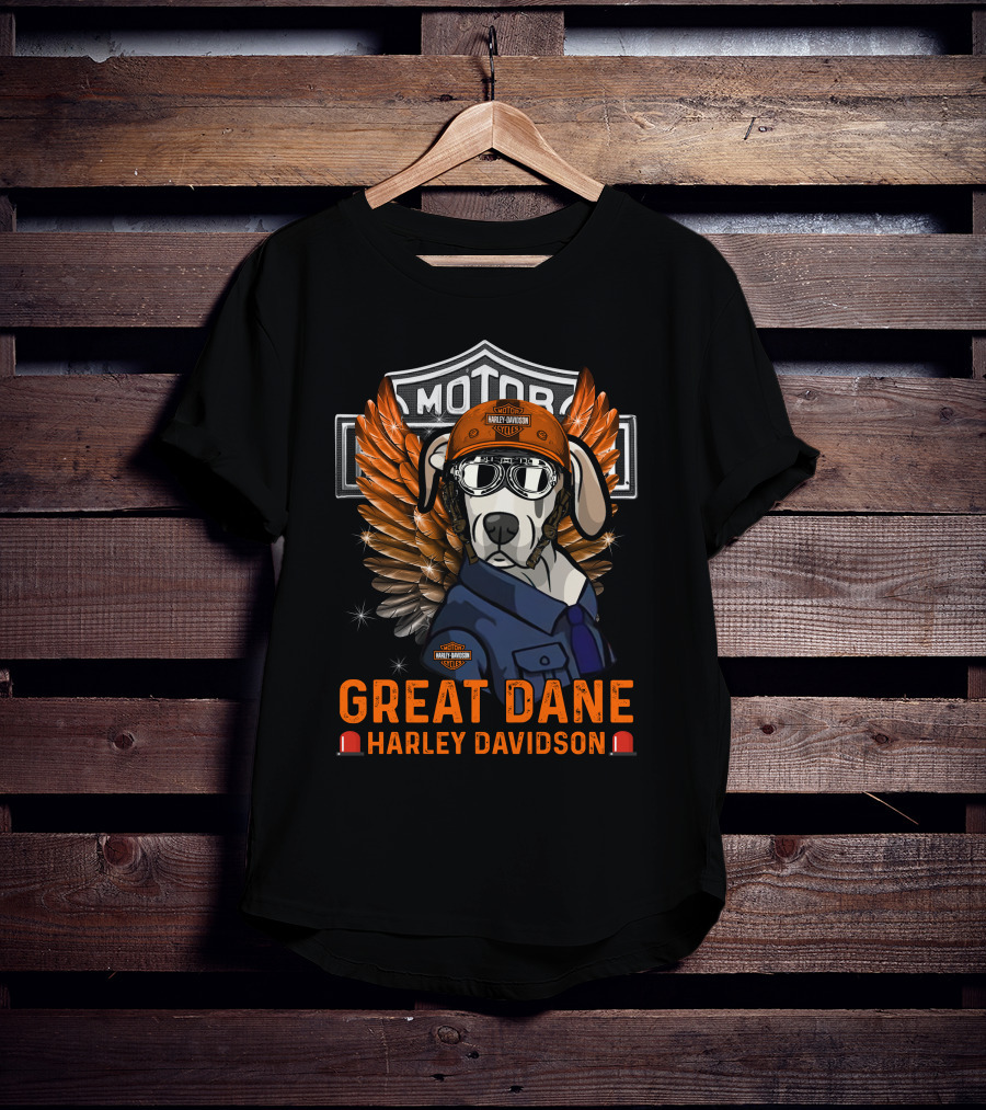 Harley Davidson Great Dane Motorcycle Wings Motor Cycles Rider T-Shirt