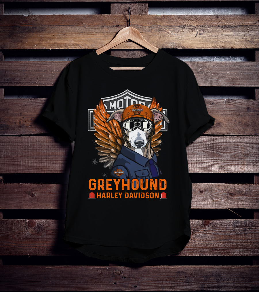 Greyhound Harley Davidson With Wings And Helmet T-Shirt