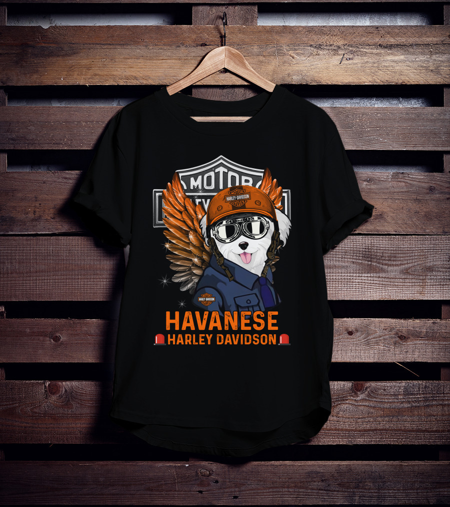 Havanese Harley Davidson Motorcycles Winged Dog Helmet T-Shirt