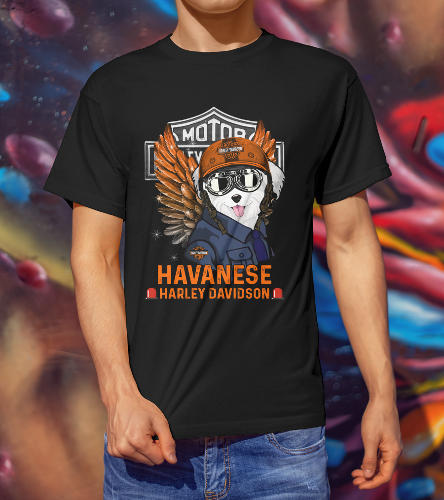 Havanese Harley Davidson Motorcycles Winged Dog Helmet T-Shirt