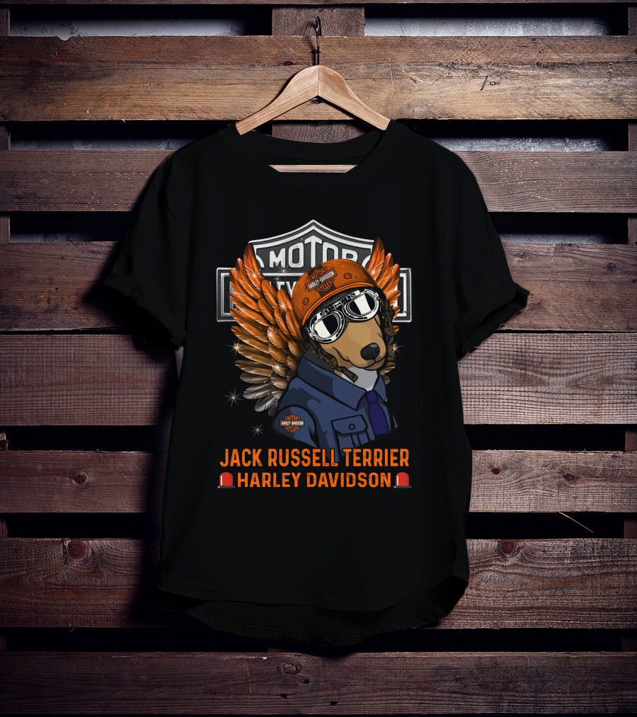 Jack Russell Terrier Harley Davidson Motorцикле Winged Helmet Rider T-Shirt