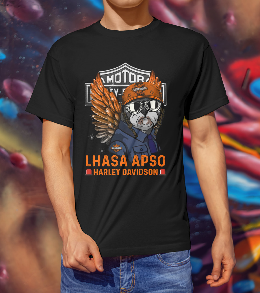 Lhasa Apso Harley Davidson Motor City Wings T-Shirt