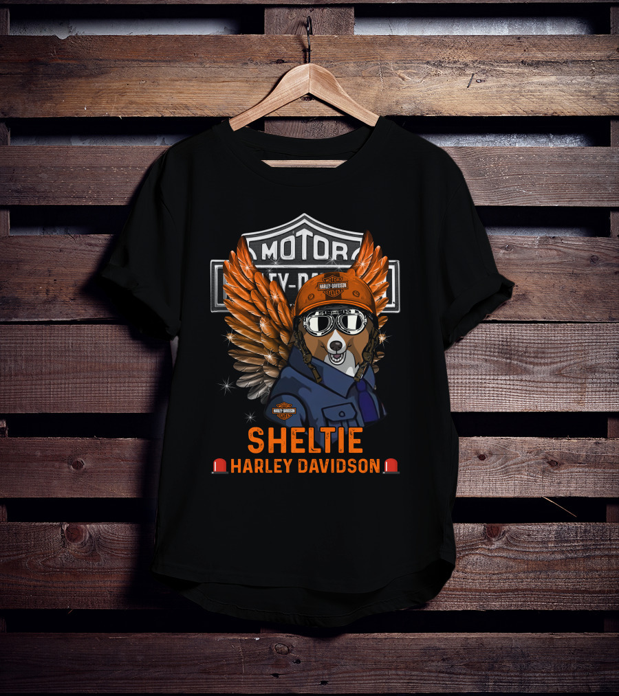 Harley Davidson Sheltie Motorcycle Dog With Wings T-Shirt
