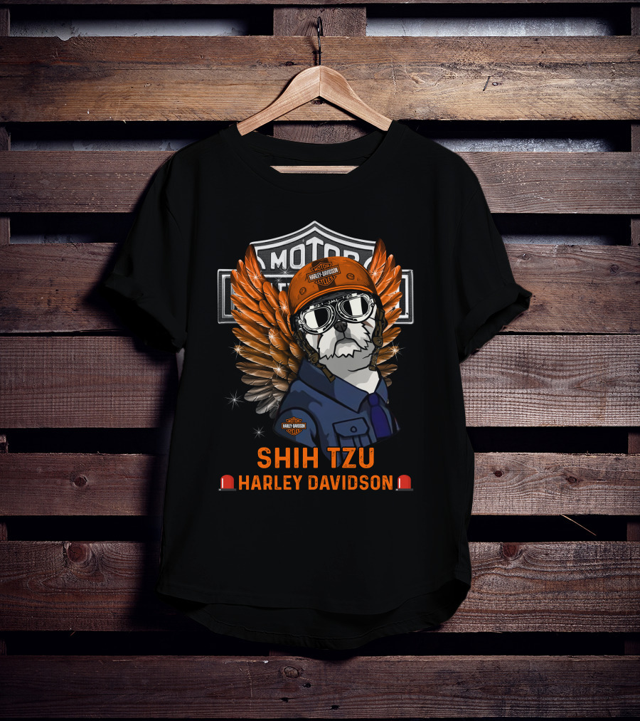 Shih Tzu Harley Davidson Motor Wings T-Shirt