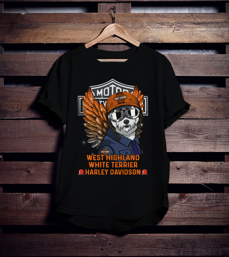 West Highland White Terrier Harley Davidson Moto Wings Rider T-Shirt