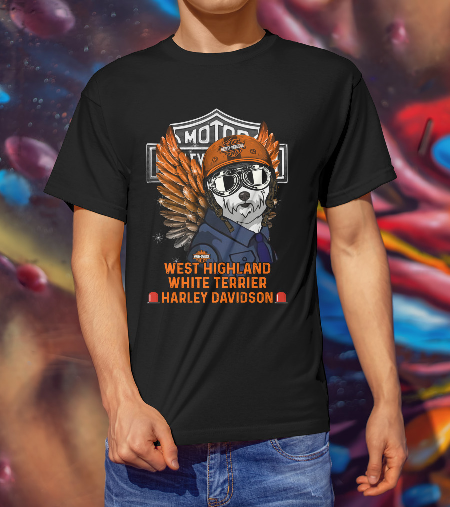 West Highland White Terrier Harley Davidson Moto Wings Rider T-Shirt