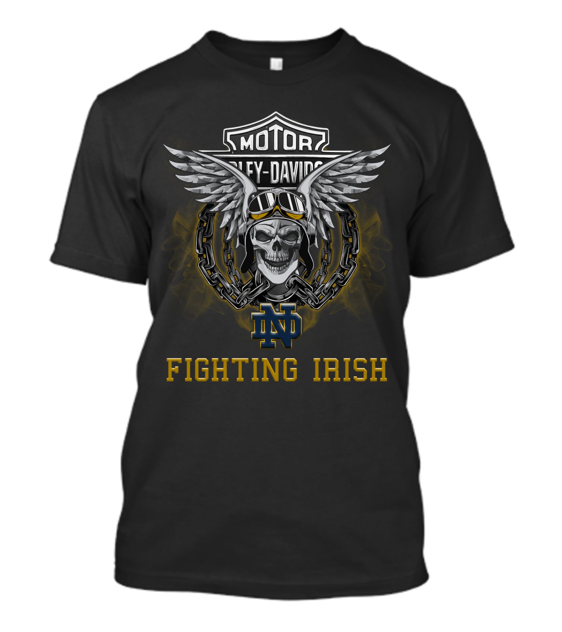 Motorcycle Skull Nd Fighting Irish Ncaa Football Fans T-Shirt