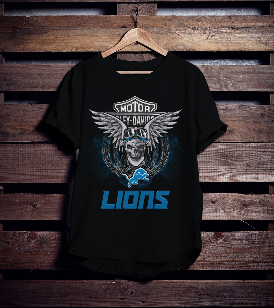 Motor Harley Davidson Nfl Detroit Lions Fans T-Shirt
