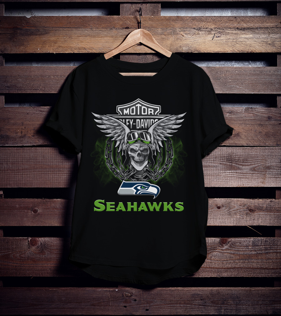 Seahawks Skull Wings Harley Davidson Nfl Football Fans T-Shirt