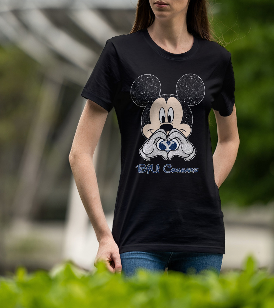 Mickey Mouse Heart Hands BYU Cougars Fan T-Shirt