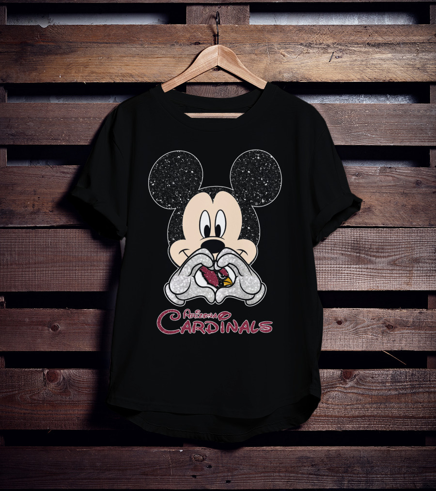 Mickey Mouse Heart Glitter Arizona Cardinals T-Shirt