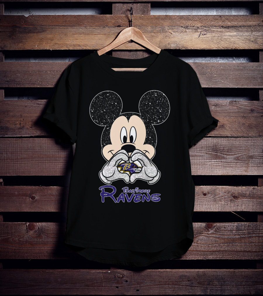 Mickey Baltimore Ravens Love Heart T-Shirt