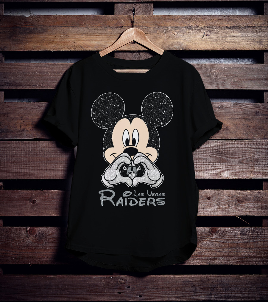 Mickey Mouse Las Vegas Raiders Heart Hands T-Shirt