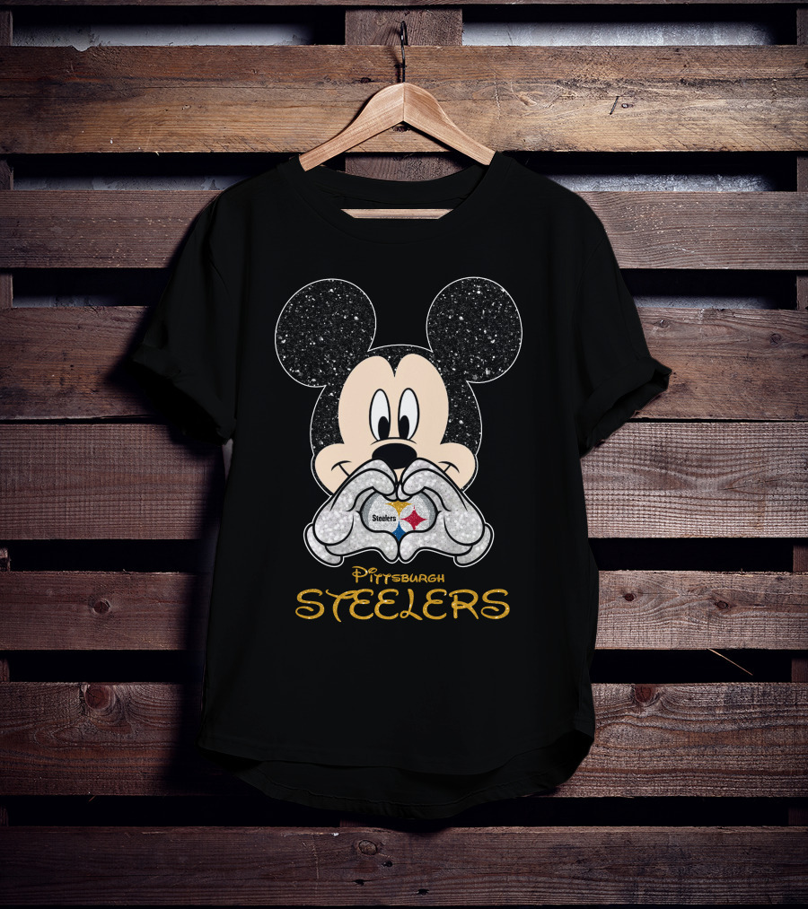 Mickey Pittsburgh Steelers Sparkle Heart T-Shirt