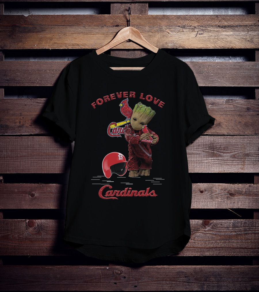 Forever Love St. Louis Cardinals With Groot Helmet Hug For MLB Fans T-Shirt
