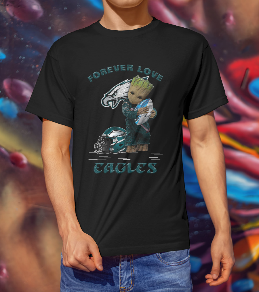 Forever Love Eagles Groot Hugging Football Philadelphia Helmet T-Shirt