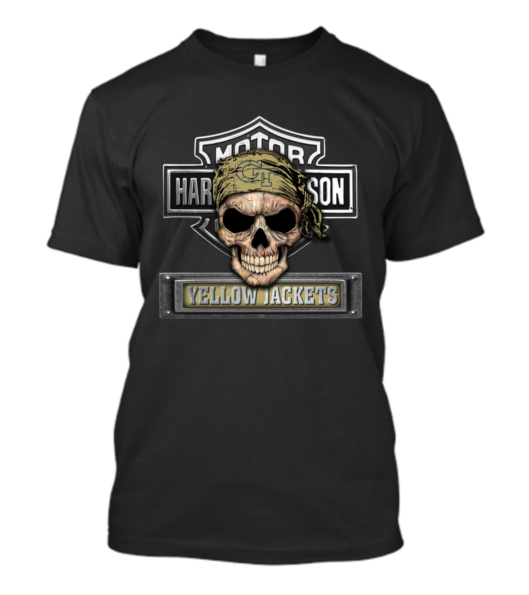 Georgia Tech Yellow Jackets Harley Davidson Skull T-Shirt