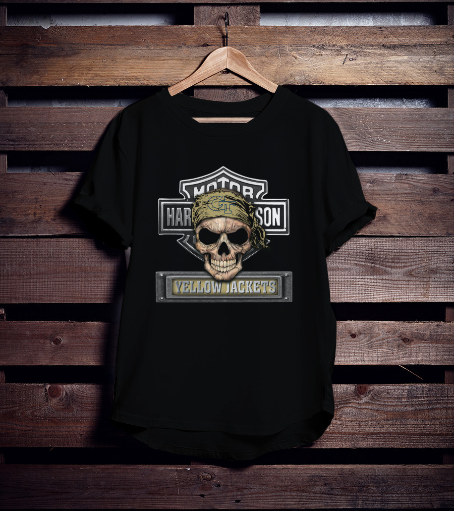 Georgia Tech Yellow Jackets Harley Davidson Skull T-Shirt