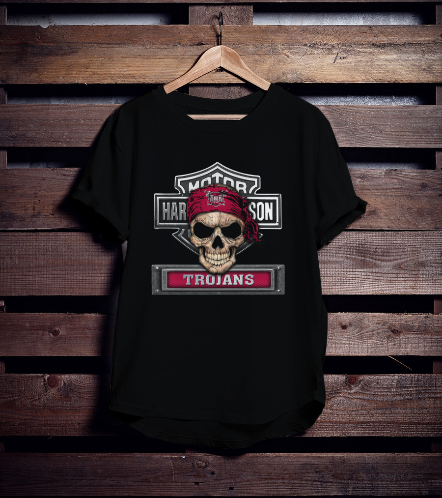Troy Trojans Skull Harley Davidson Ncaa T-Shirt