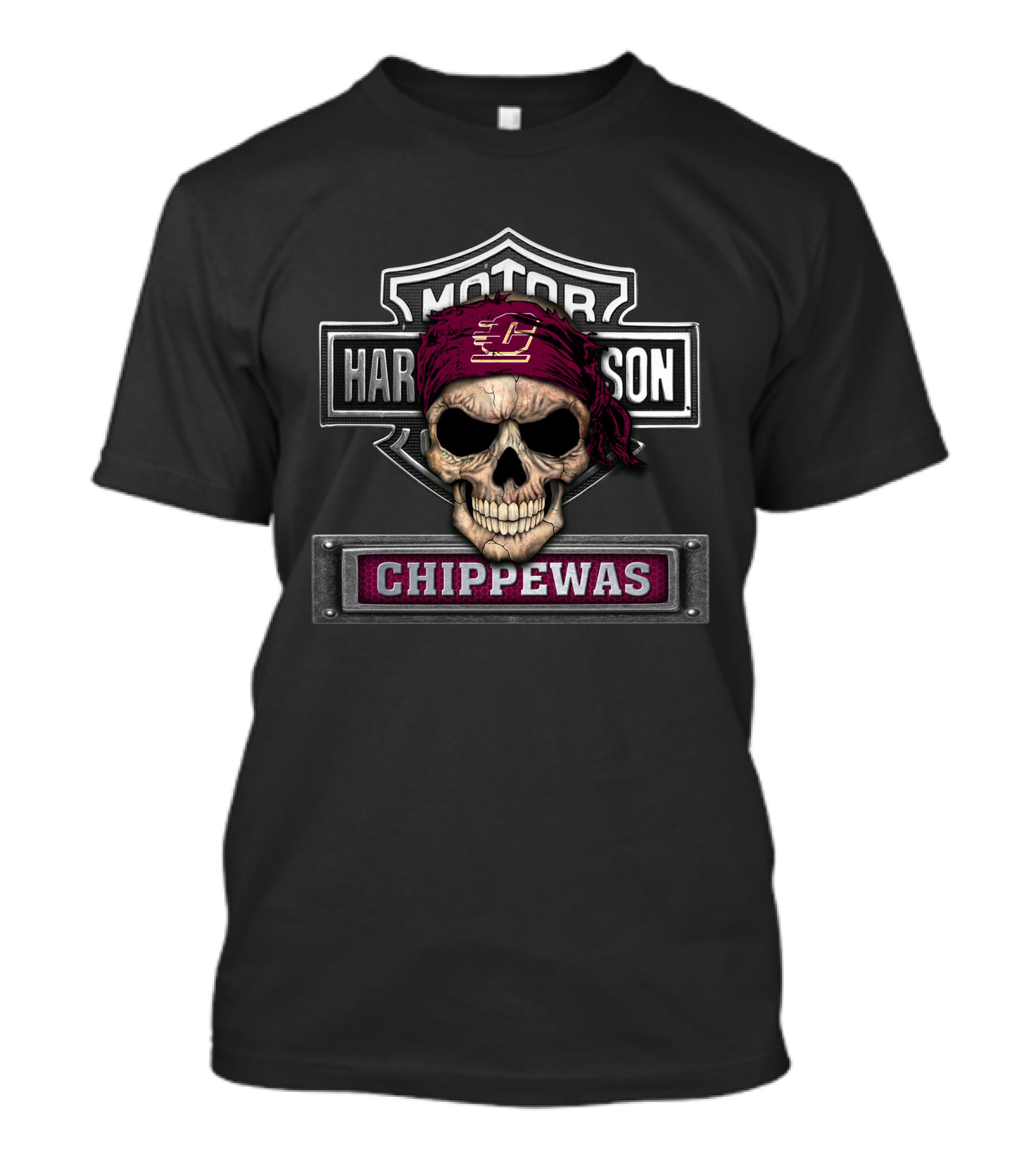 Hd Ncaa Central Michigan Chippewas Skull Bandana Harley Style T-Shirt